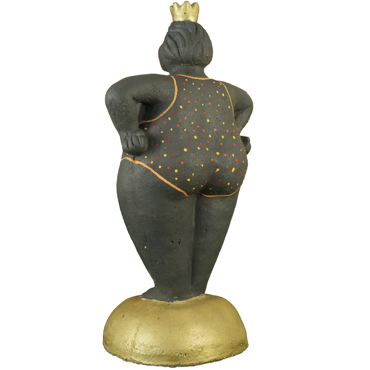 Dicke Dame stehend – Handbemaltes Unikat in Schwarz mit goldener Krone | Frostfeste Gartenfigur