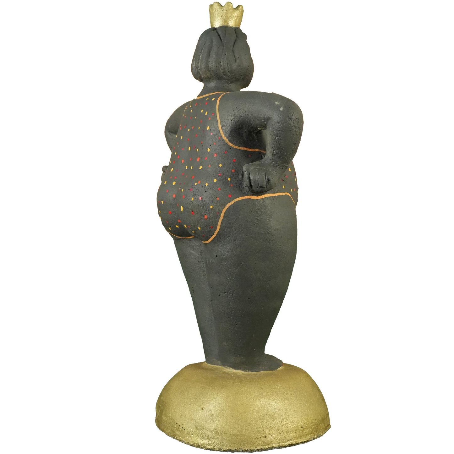 Dicke Dame stehend – Handbemaltes Unikat in Schwarz mit goldener Krone | Frostfeste Gartenfigur