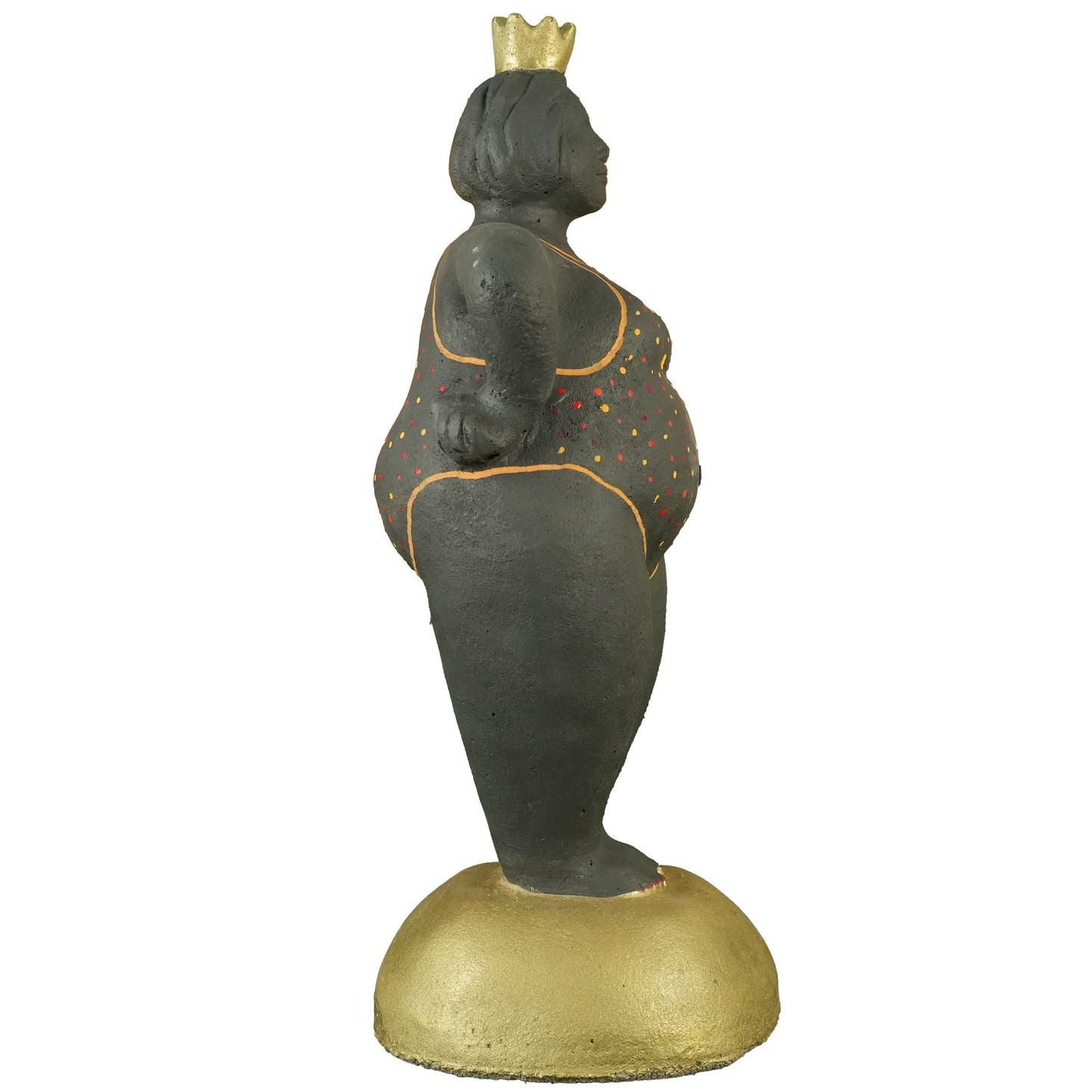 Dicke Dame stehend – Handbemaltes Unikat in Schwarz mit goldener Krone | Frostfeste Gartenfigur