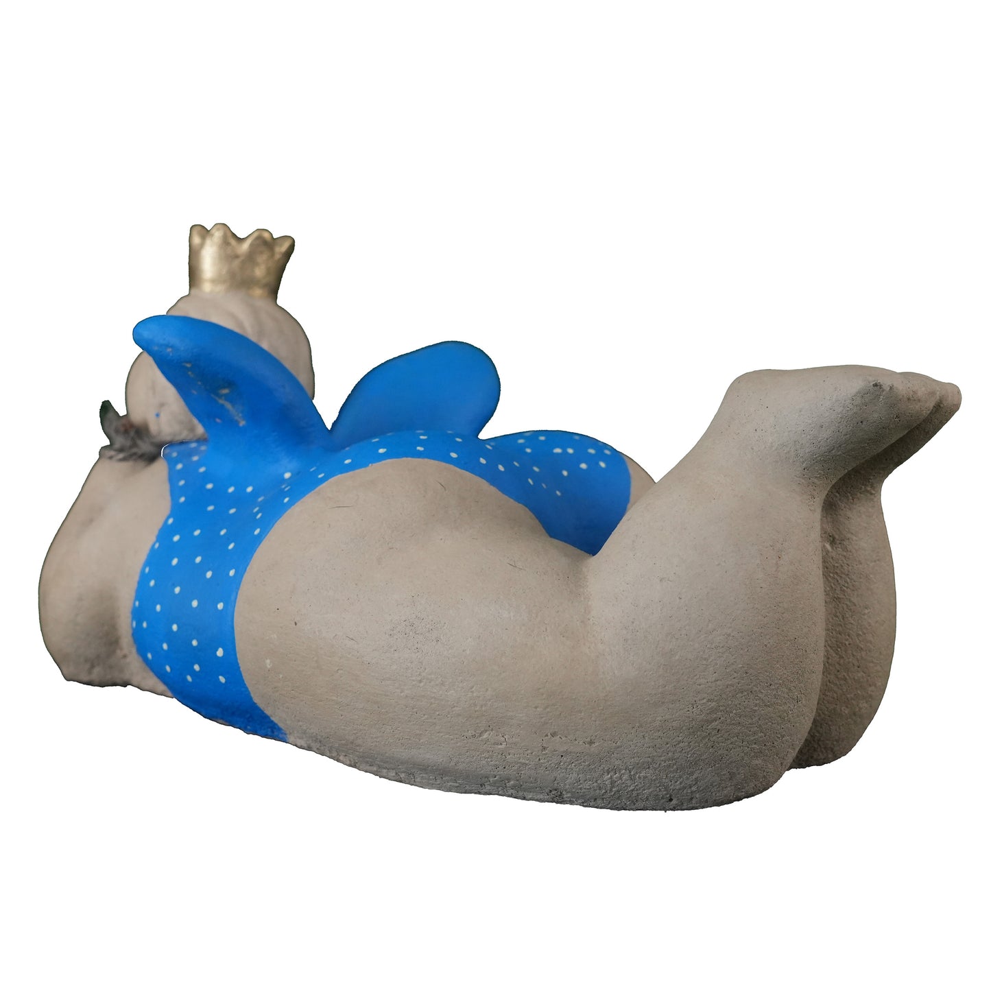 Dicke Prinzessin liegend – Handbemaltes Unikat in Blau mit goldener Krone | Frostfeste Gartenfigur
