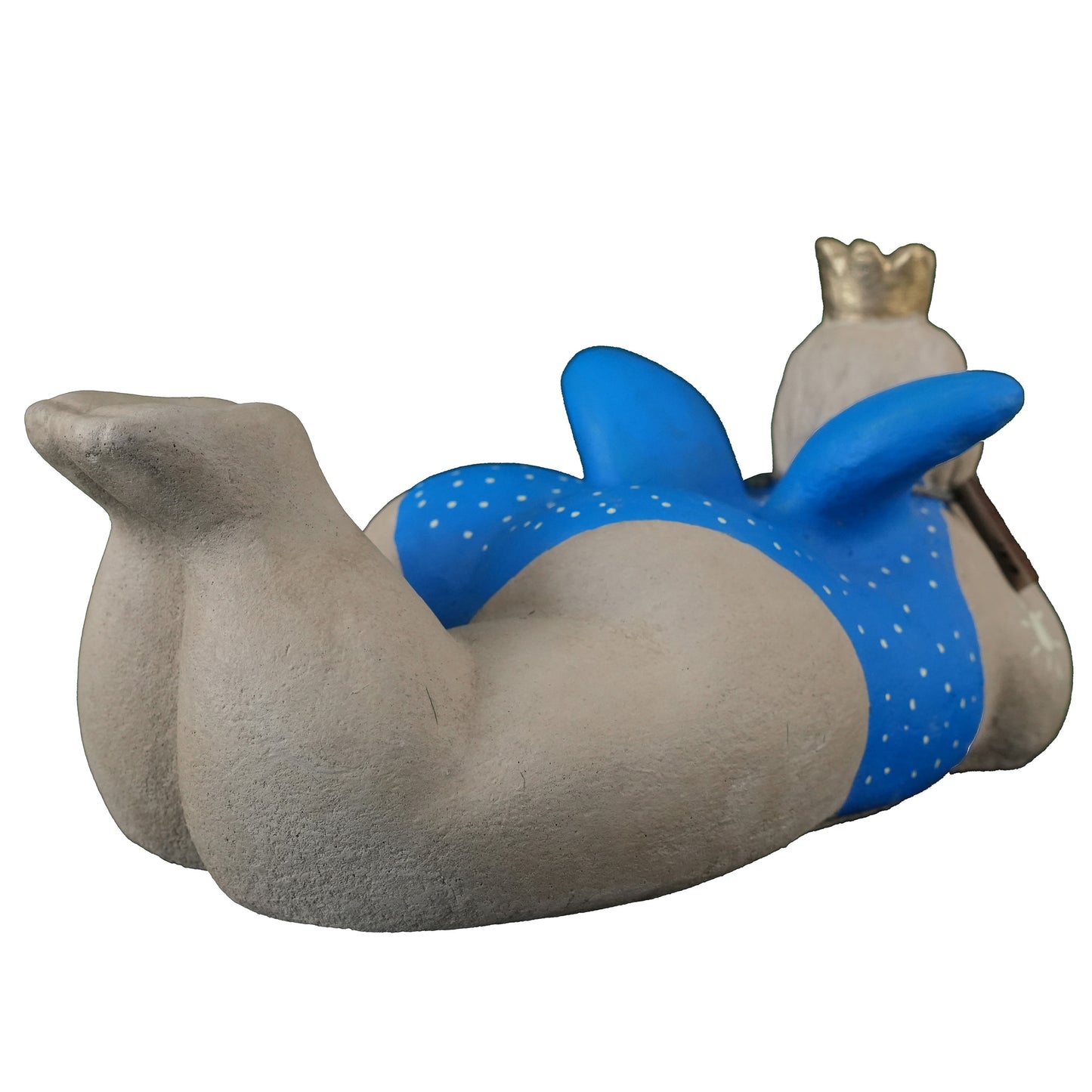 Dicke Prinzessin liegend – Handbemaltes Unikat in Blau mit goldener Krone | Frostfeste Gartenfigur