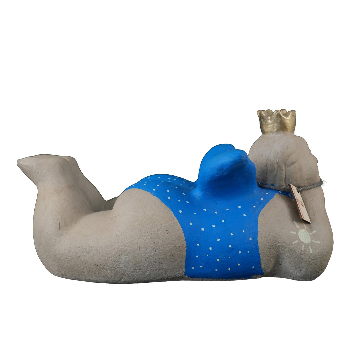 Dicke Prinzessin liegend – Handbemaltes Unikat in Blau mit goldener Krone | Frostfeste Gartenfigur