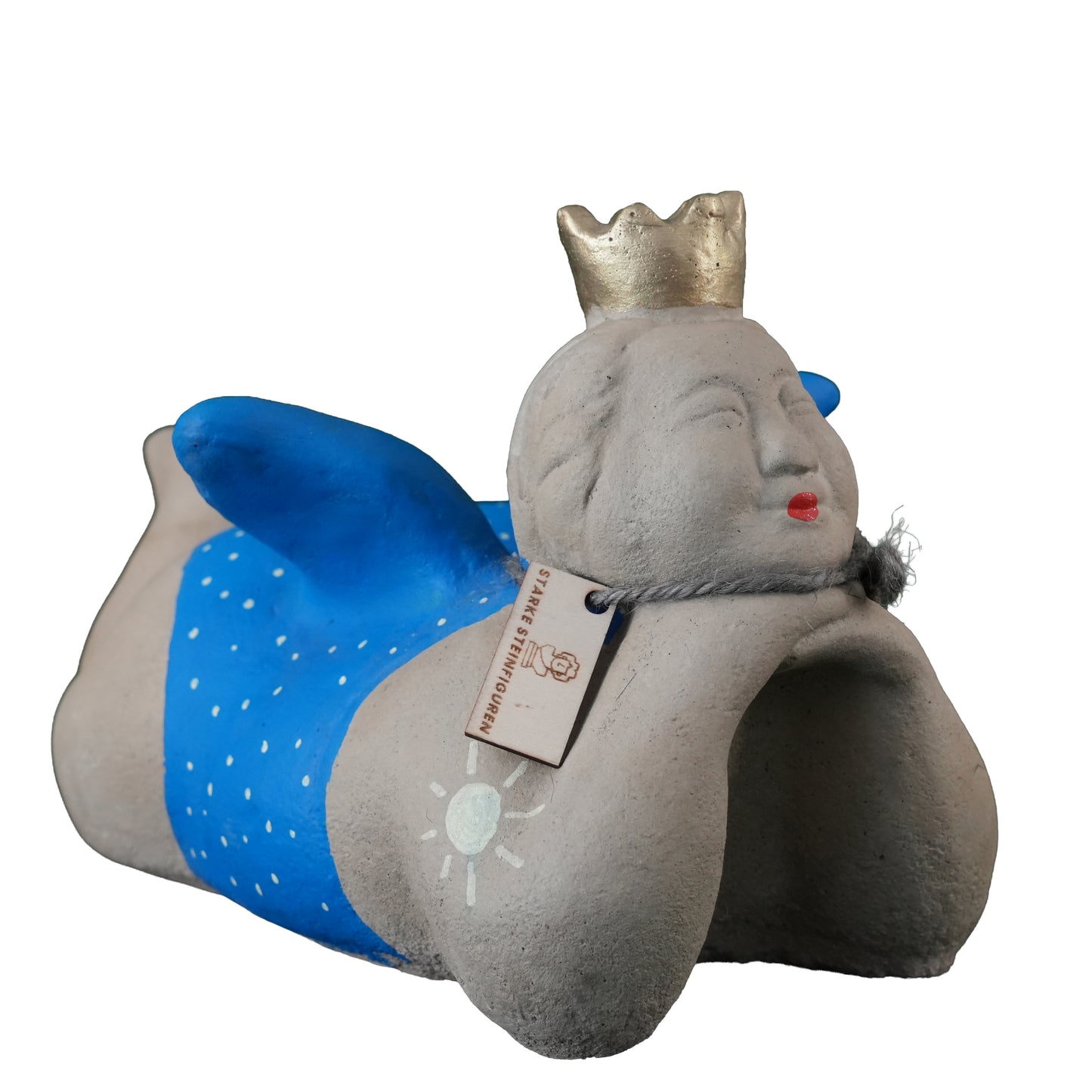 Dicke Prinzessin liegend – Handbemaltes Unikat in Blau mit goldener Krone | Frostfeste Gartenfigur