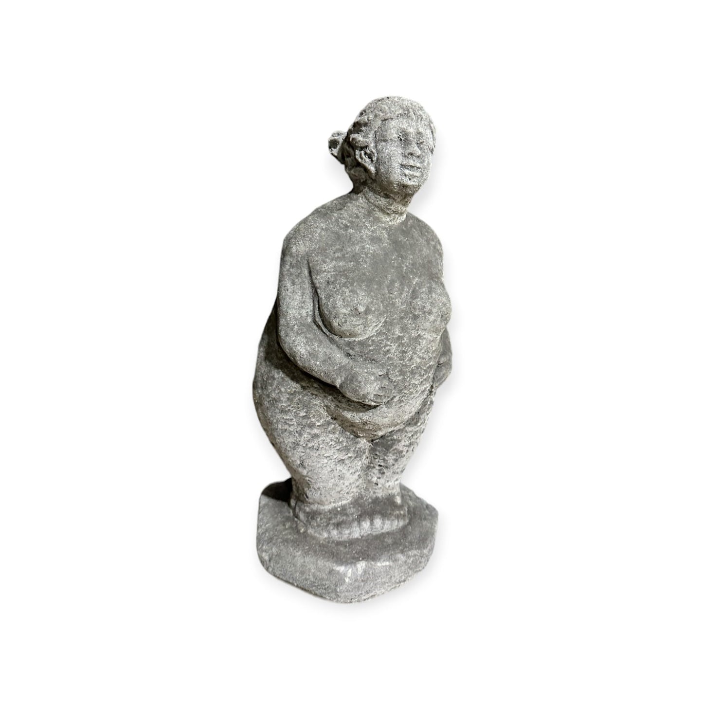 Dicke Dame mit Zöpfen als Steinfigur (H/B/T: 33/14/14 cm, 5,5 kg)