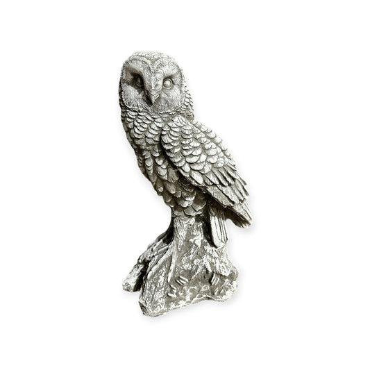 Große Steinfigur - Sitzende Eule auf Baumstamm Maße (H/B/T): 44/27/15 cm, ca. 12,5 kg schwer für Haus und Garten