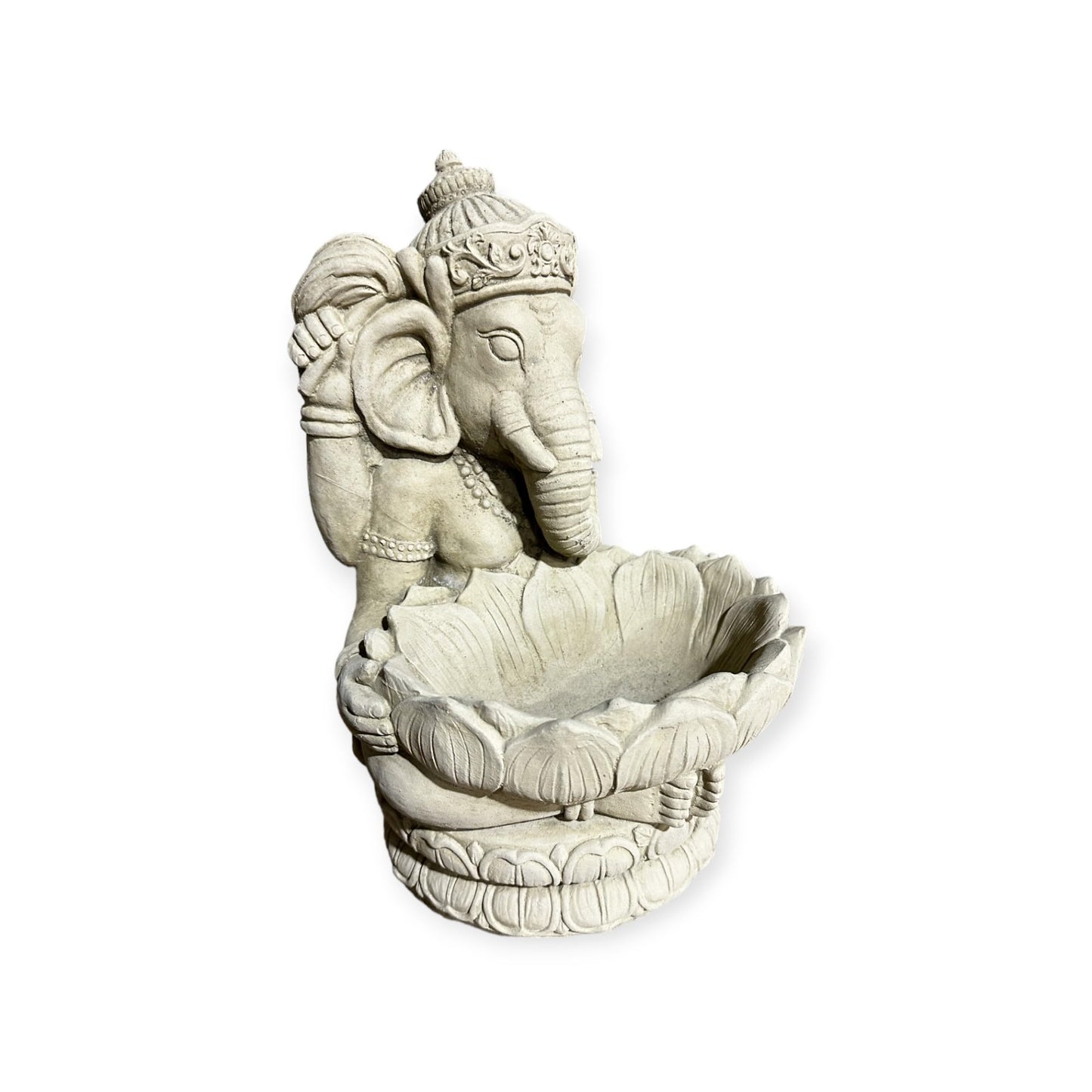 Ganesha mit Großer Lotusblüte - Pflanzbarer Steinguss für spirituelle Gärten